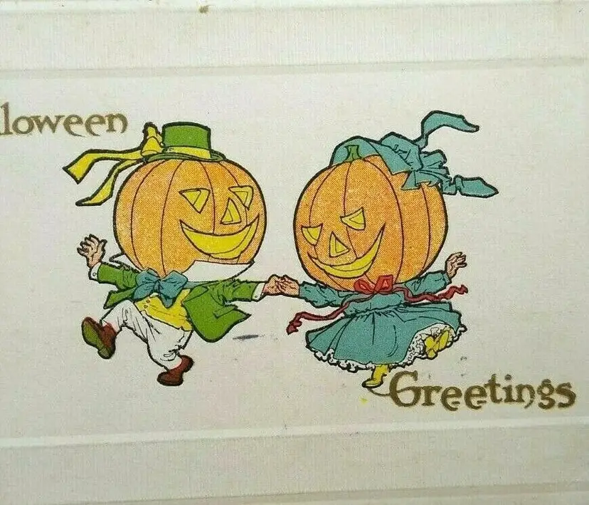 Halloween Fantasy Postcard Gibson Goblins Dancing Humanized Pumpkin Heads 1912