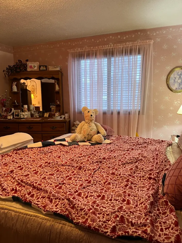 Hand Made Blue & White Denim Square Quilt-With Red & White Christmas Themed Flannel Back