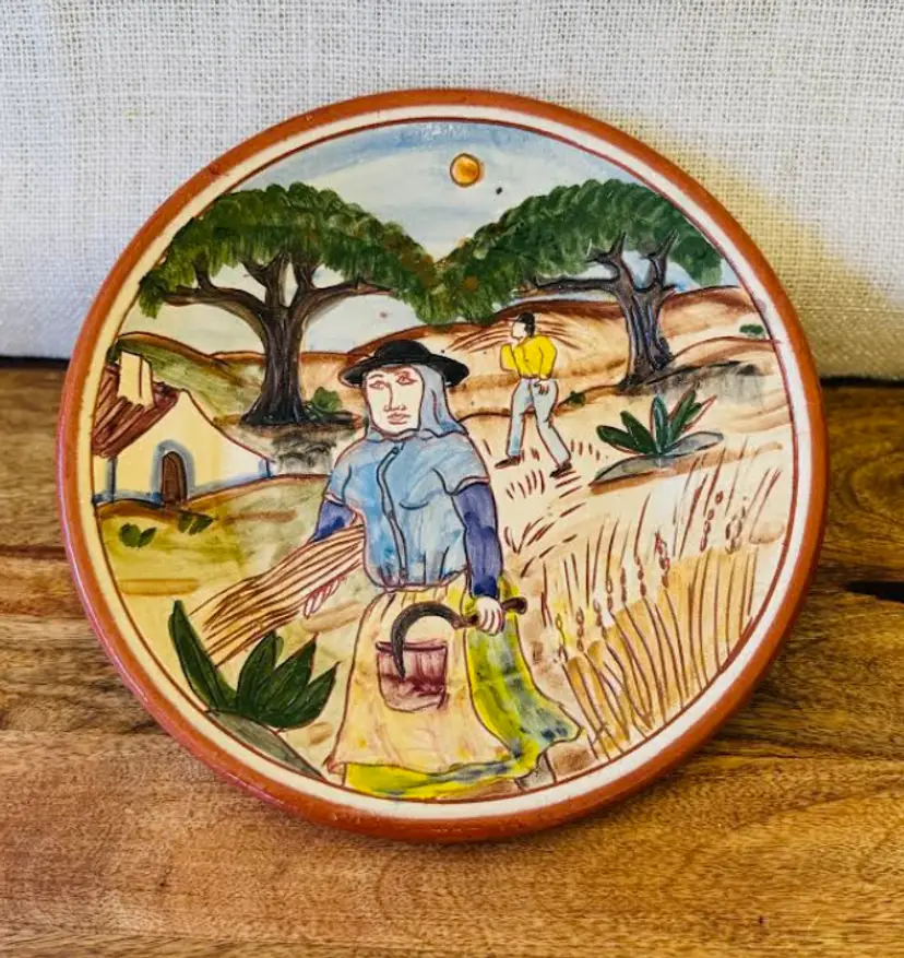 Oliverio S Pedro do Gorual Terracotta Hand Painted Redware Portugal Glazed Plate
