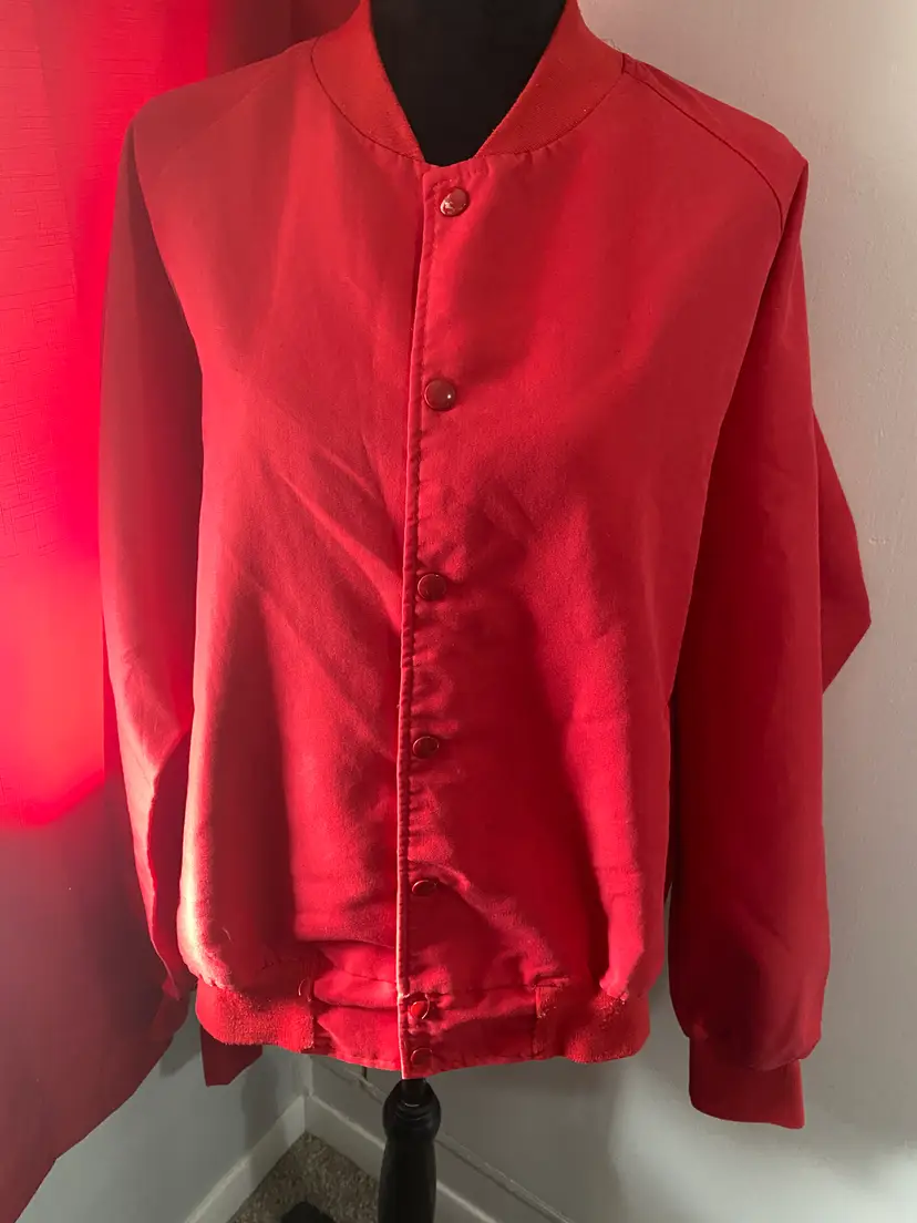 Vintage All Red Snap Button Front Bomber Style Sportsmaster Men's Polyester Jacket XL-2X