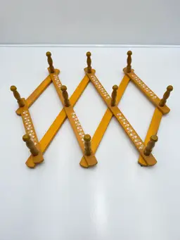 Wooden Painted Yellow With Flowers 10 Peg Accordion Wall Rack