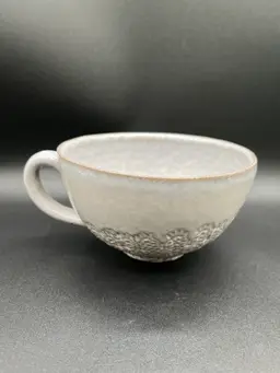 #13 Portuguese Redware Pottery Light Grey Stamped Wide Mug 6.5” ☕️