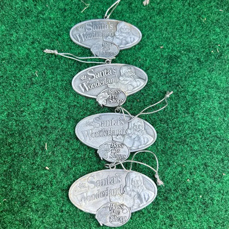 Lot Of 4 Bass Pro Shops Santa’s Wonderland 2011 Christmas Ornaments Pewter