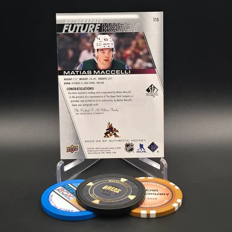 Matias Maccelli FWA 2022-23 Upper Deck SP Authentic Hockey Future Watch Autograph Insert Numbered 912/999 Card #115 - Arizona Coyotes