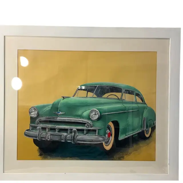“Mint Dreams” Vintage Car Love Original Art Acrylic On Canvas 20” By 16”