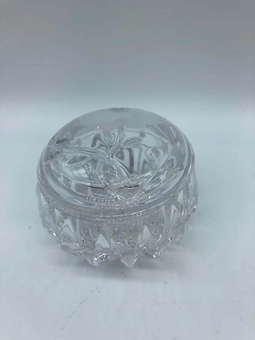 Princess House Etched Crystal Ring Holder Floral Glass Trinket Box VTG