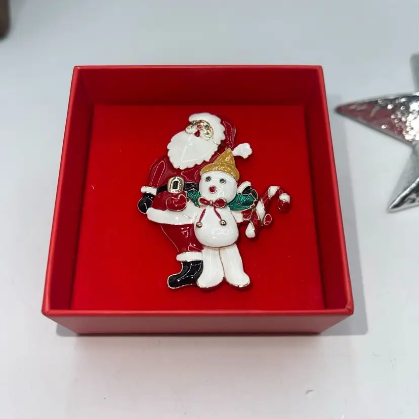 Dillard's Mr. Bingle New Brooch Pin And Santa Holding a Candy Cane With Box