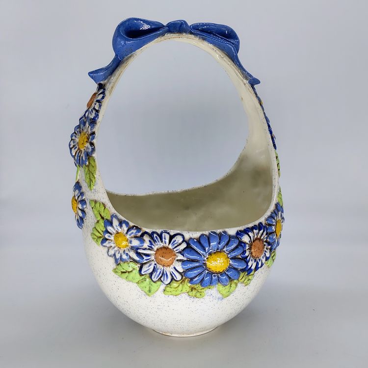 Large Handmade Handpainted Ceramic  Egg Basket