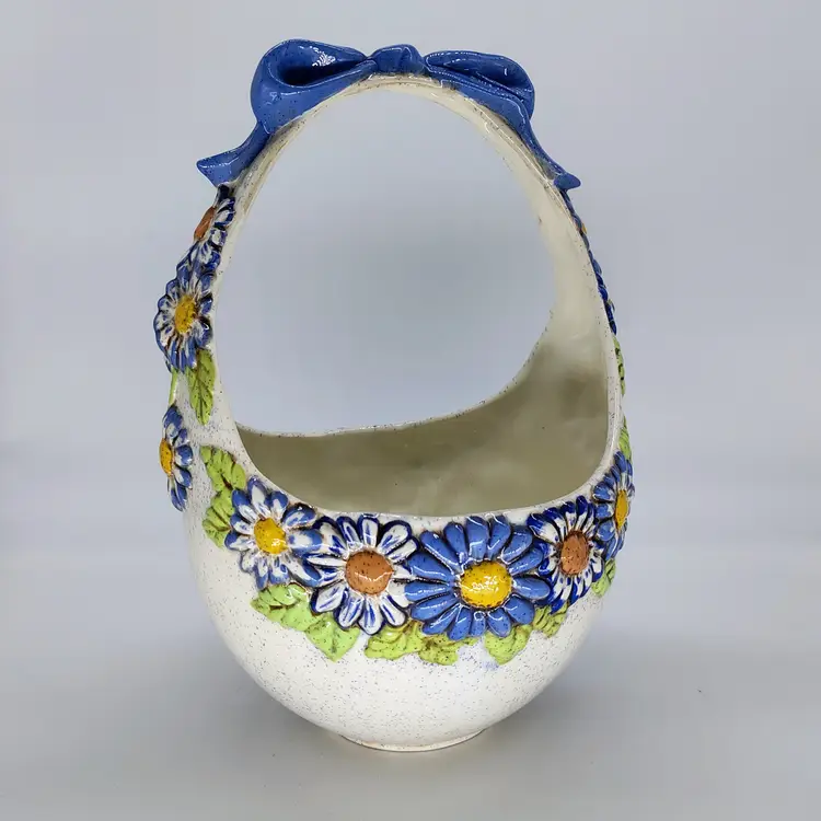 Large Handmade Handpainted Ceramic Egg Basket