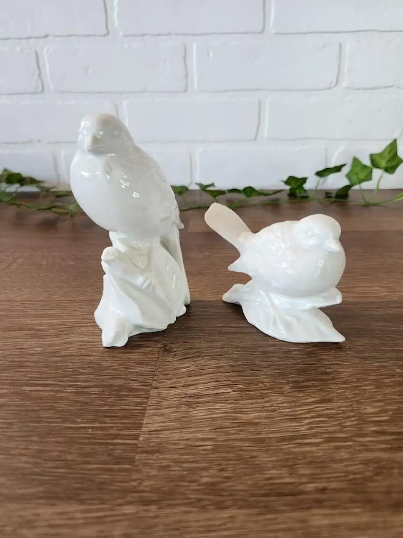 Set of 2 Vintage Renaldy's Fine China White Porcelain Birds
