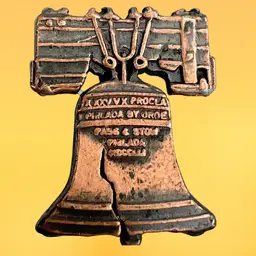 Vintage Liberty Bell 1” Brooch Lapel Pin in Copper-tone. Signed RAFAELIAN.