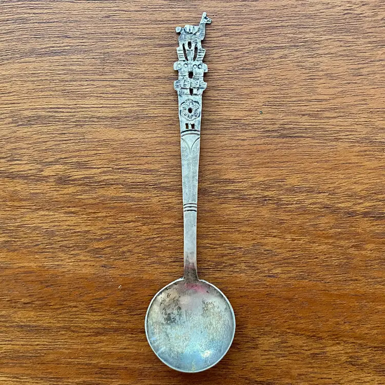 Vintage Coin Silver 900 Llama Spoon Hand Tooled