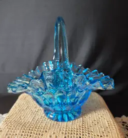 Fenton Colonial Blue Thumbprint Basket