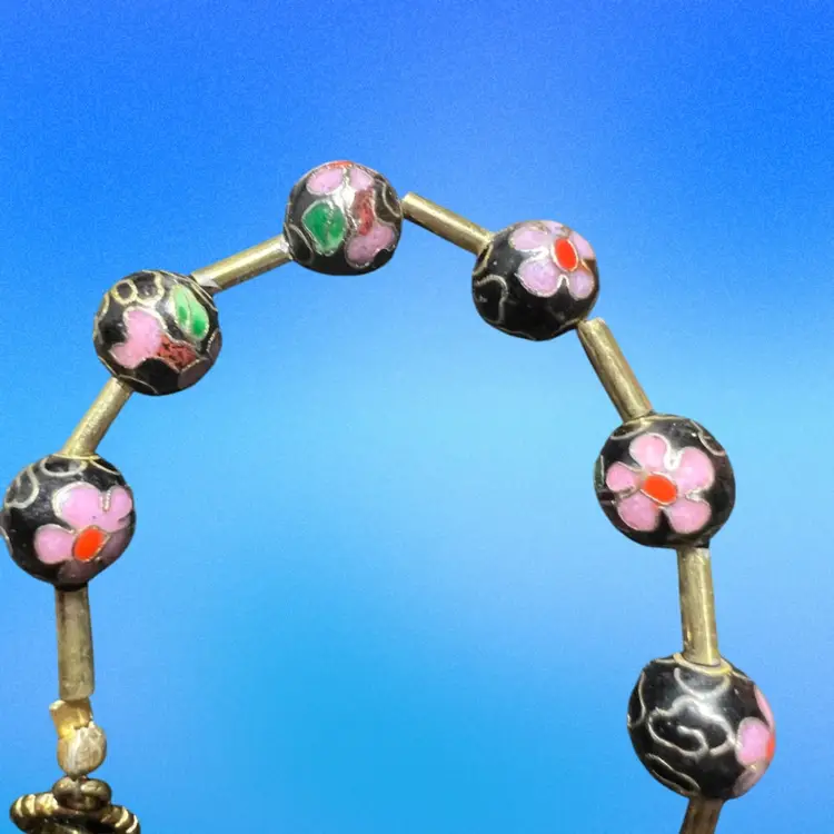 6” Unique Vintage Multi-Color Cloisonne Bead Bracelet