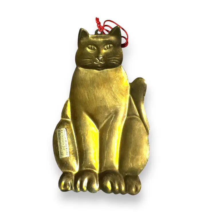 Vintage Department 56 Christmas Brass Ornament Cat 4.75” Tall