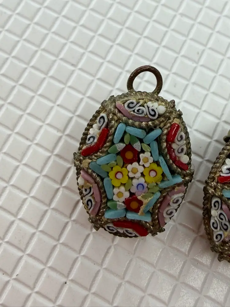 piece of Italian micro-mosaic jewelry, Clip On Earrings with floral