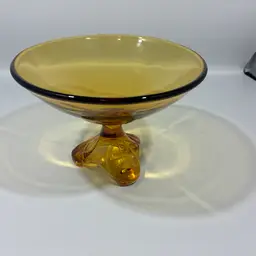 Vintage MCM VIKING EPIC AMBER GLASS PEDESTAL COMPOTE BOWL