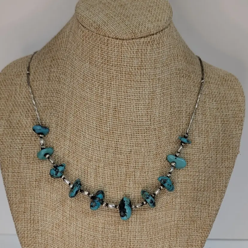 Vintage Liquid Sterling Silver Turquoise Large Nugget Bead Necklace Southwestern