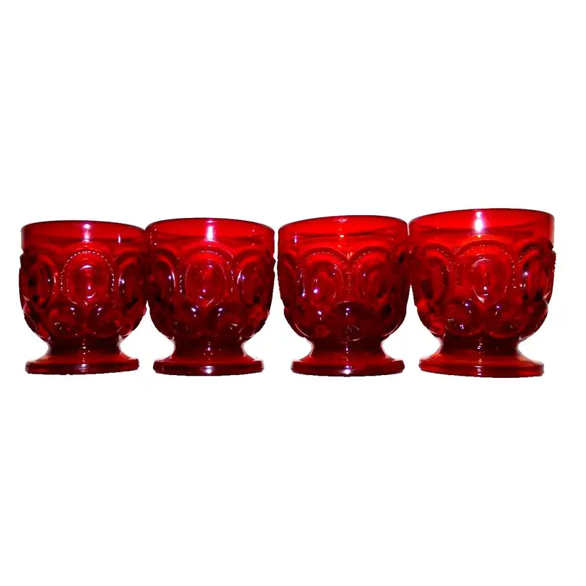 Vintage LG Wright Moon And Stars Set of 4 Amberina Footed 5 oz. Tumblers
