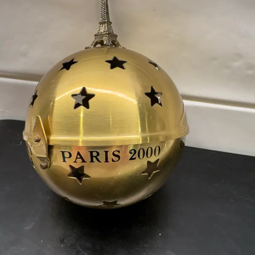 Givenchy Paris 2000 Y2K Eiffel Tower Star Brass Christmas Hinged Ornament Ball