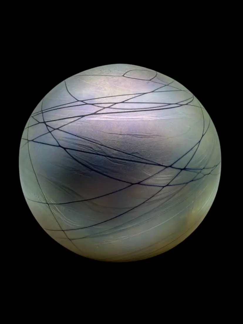 Steven Maslach Iridescent Stripes Extra Large Art Glass Paperweight