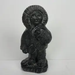 The Wolf Sculptures Black Stone Indigenous Canada Hand Carved Inuit Aboriginal Vintage