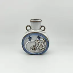 Small Pottery Vase with Cat and Butterflies 4”x 1.25”x 3.75”