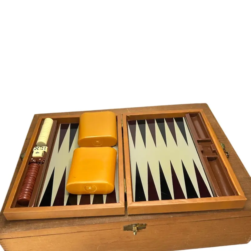 Vintage Travel Backgammon Serving Faux Leather Case @9x6 1/2