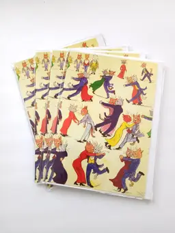 4 x Louis Wain Ballroom Dancing Cats Illustration Greeting Cards and Envelopes