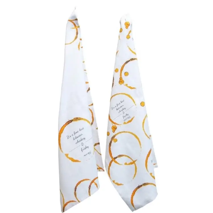 Pourtions “Whiskey & Frisky” Cotton Kitchen Dishcloth Tea Towels Set Of 2 New
