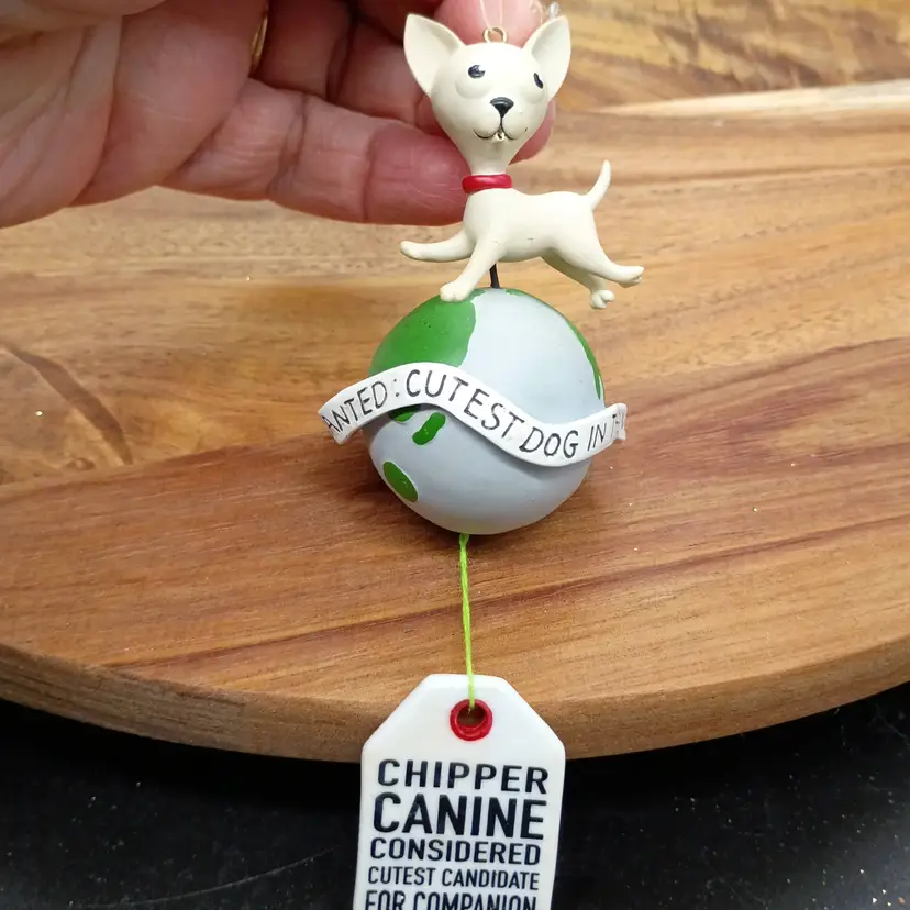 Chihauhua Dog Walking on a Globe Christmas Ornament Wanted Cutest Dog in The World