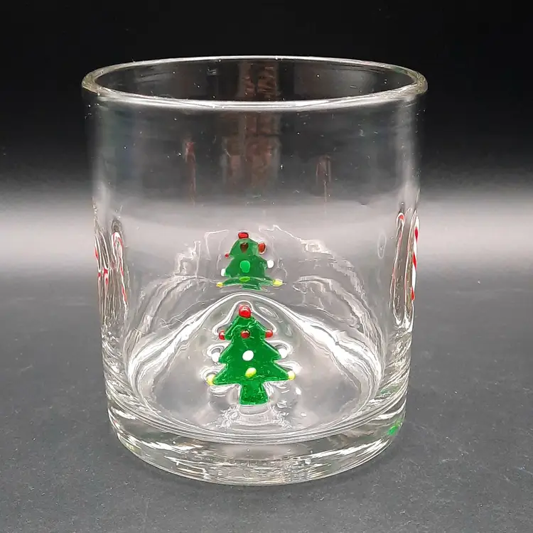 Handblown Glass Fused Christmas Tree Candy Cane Cocktail Glass Or Candle Holder