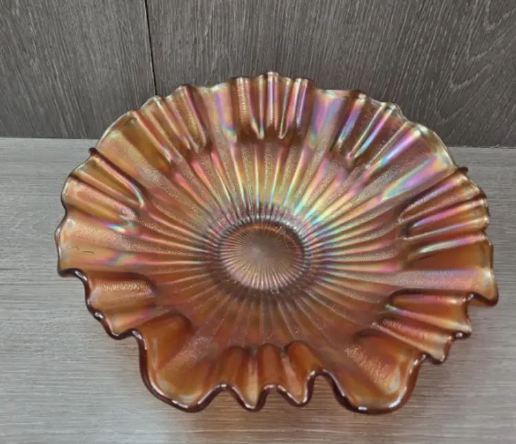 Vintage Fenton Marigold Smooth Rays Carnival Glass Bowl Candy Nut Dish 10"