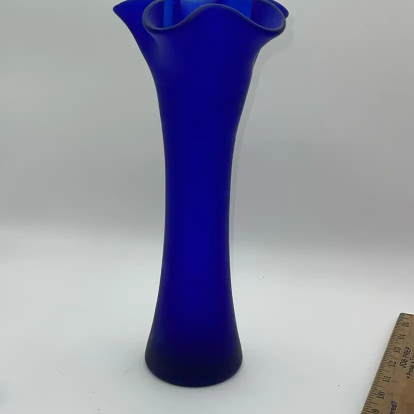 Frosted Cobalt Blue Ruffled Vase 12 Inches