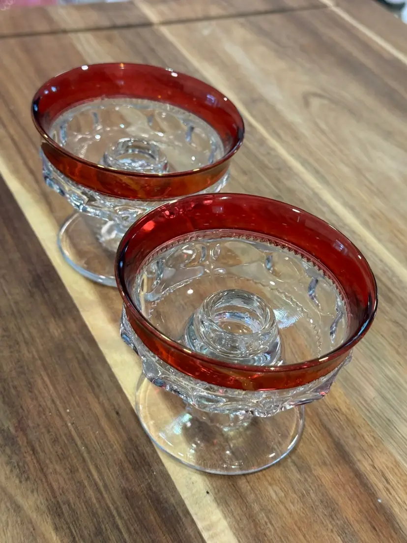 Vintage Kings Crown Thumbprint Cranberry Flashed Candle Holders