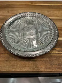 Silver Plate Serving Tray With 4 Section Glass Insert