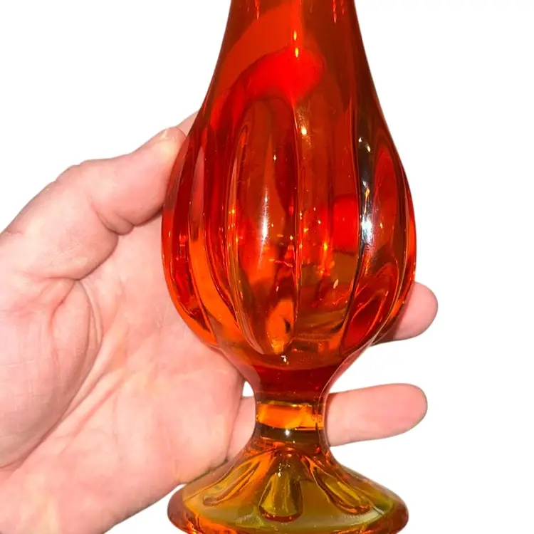Vintage Viking Art Glass Amberina Persimmon Swung Vase 12.25”