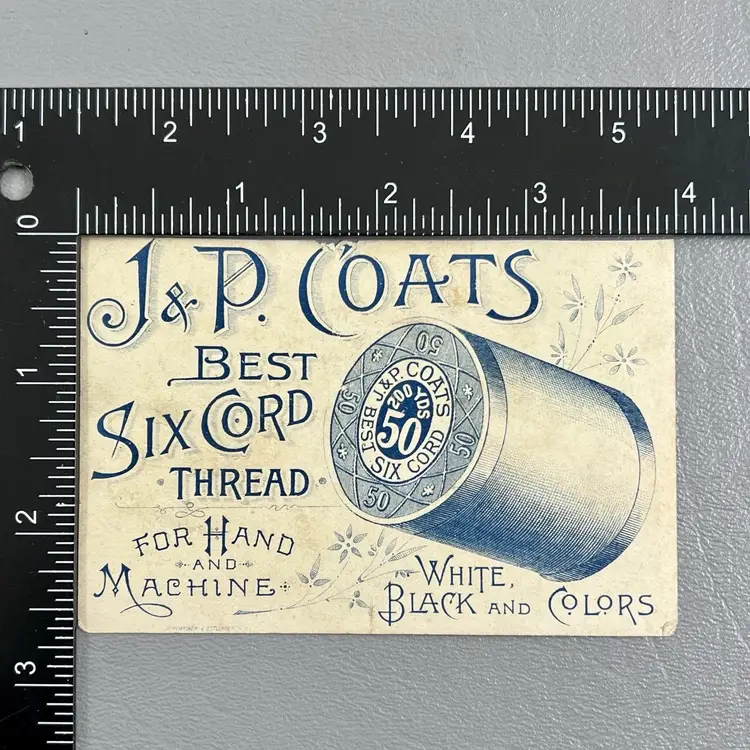 Victorian Trade Card J & P Coats Six Cord Thread Two Old Men Smoking Pipe