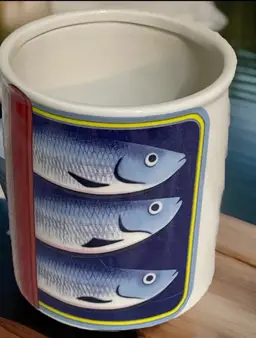 Godinger Sardines Fish Utensil Holder Jar Storage New Ceramic Trending Kitchen Whimsical