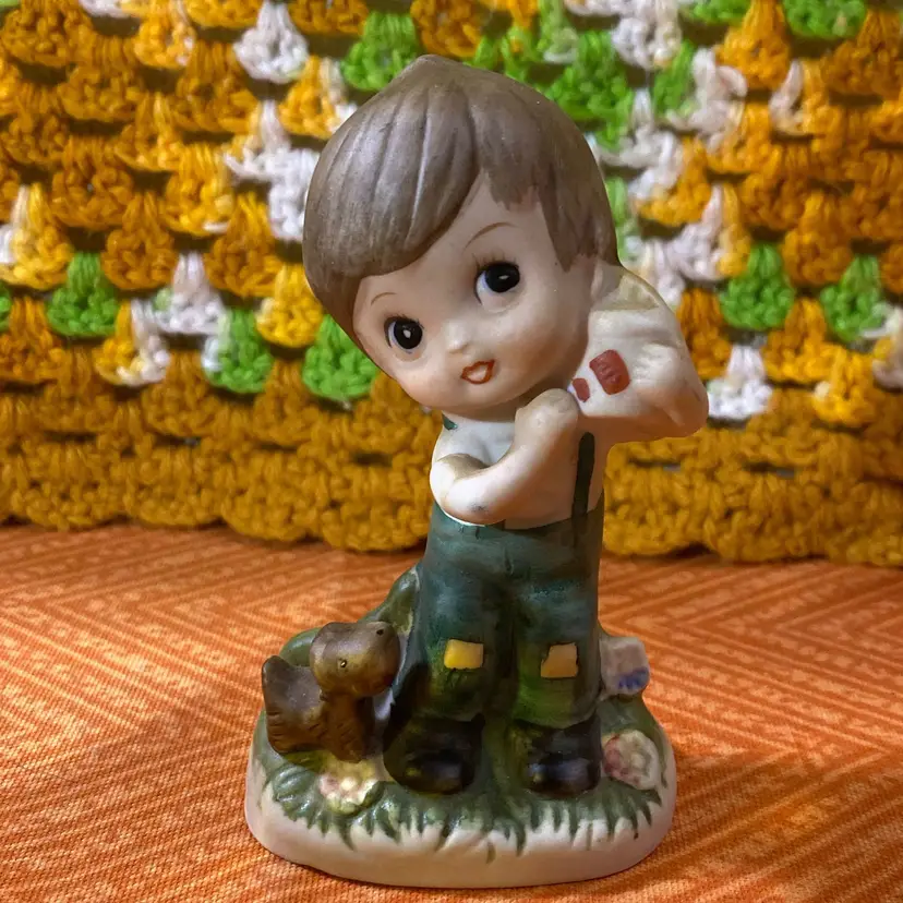Vintage Boy With Dog Figurine 