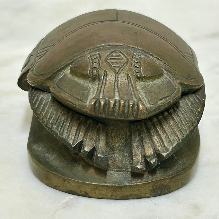 Vintage Brass Egyptian Revival Scarab Beetle Trinket Box Paperweight