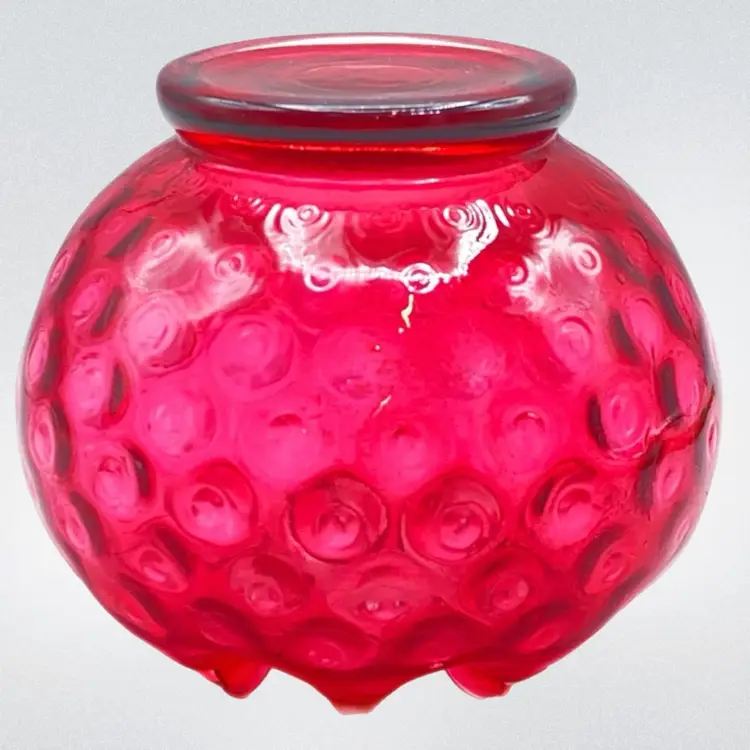 Fenton Cranberry Glass Vase Thumbprint Crimped Rose Bowl Cottage