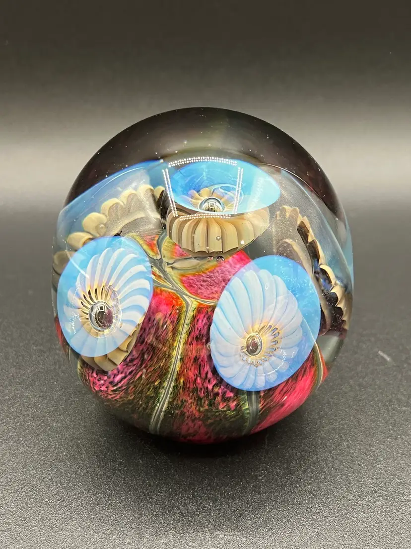 2007 Robert Eickholt Pink & Blue WSSC Deep Sea Anemone Art Glass Paperweight 3” 🌊