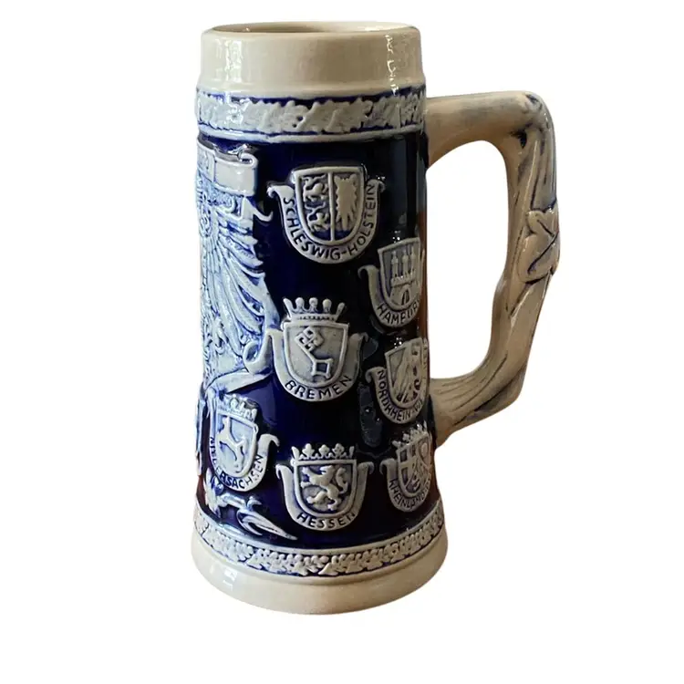 Cobalt Blue Germany Coats Of Arms Engraved Beer Stein
