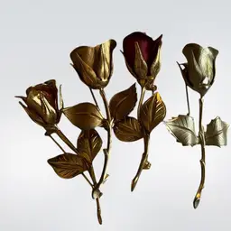 Long Stem Rose Pins , 3 Gold, 1 Red And 1 Is Marked.