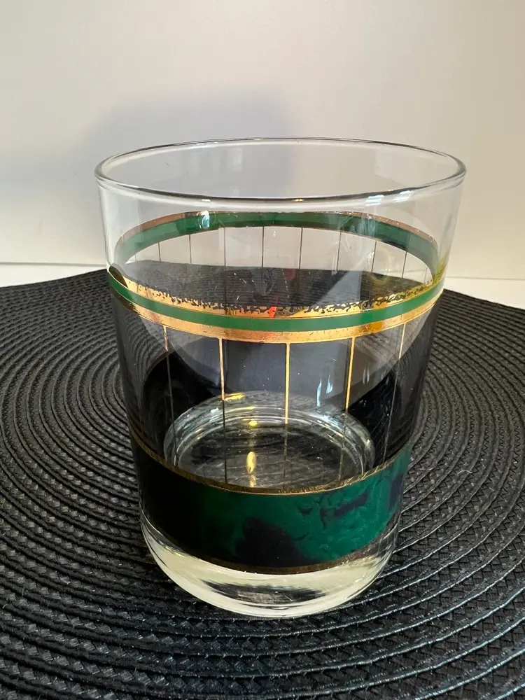 Vintage Green & Gold Trim Bar Glass Weighted Base
