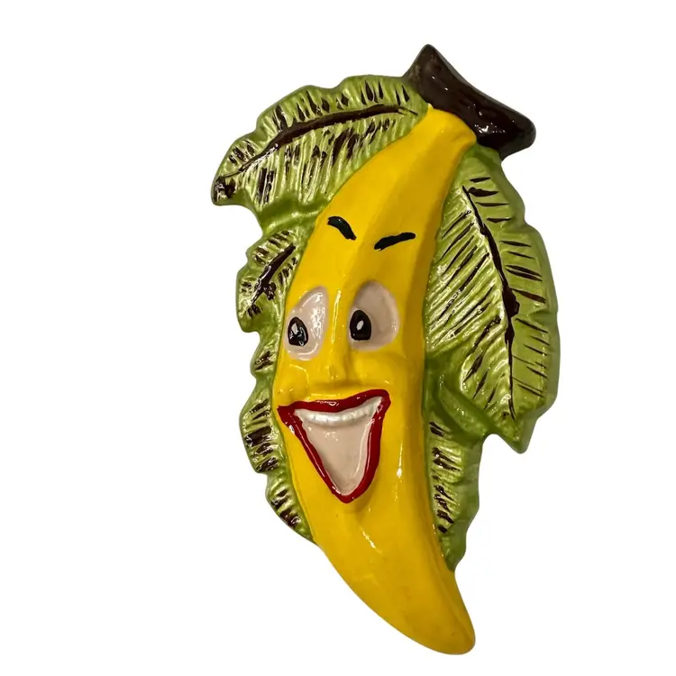 Chalkware Anthropomorphic Fruit Wall Hangings Grapes Banana Apple Pear Vintage Kitsch *READ*