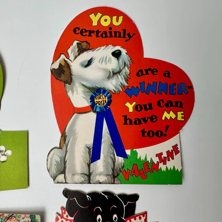 Lot of 10 Vintage Valentine Cards featuring Animals 1930s 1940s