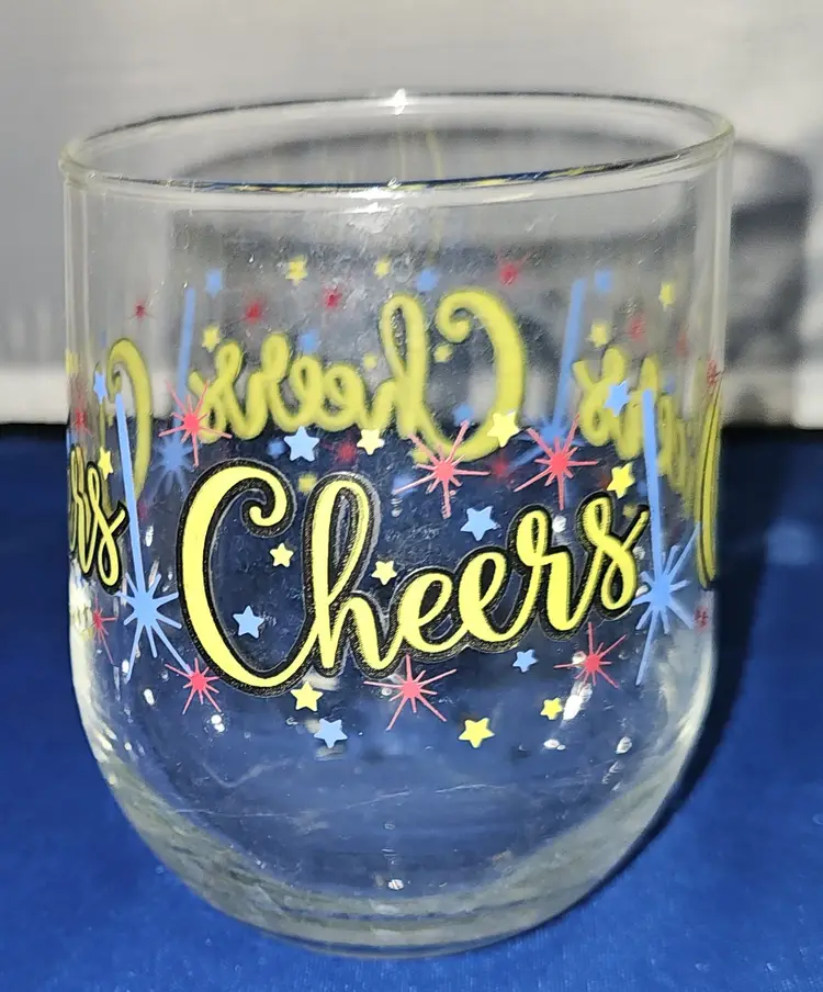 Nice Holiday glass with the word Cheers on it