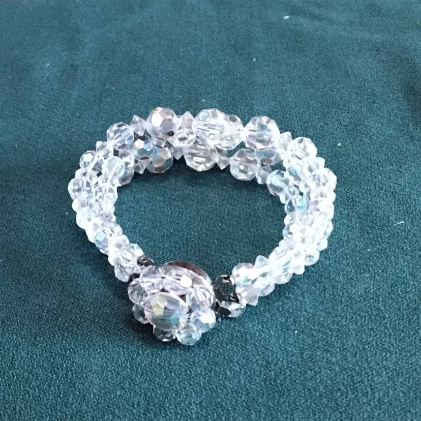 Vintage 3 Strand Austrian Glass Crystal Iridescent Bracelet